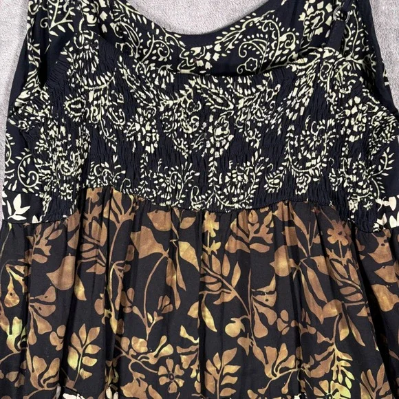 Santiki Tiered Midi Dress Women's Size L Floral Print Black Brown Bohemian Fairy - Picture 10 of 14